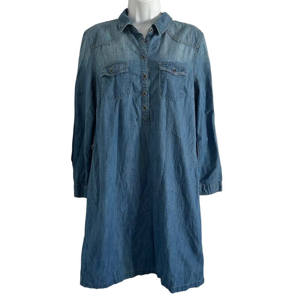 Old Navy: Medium Blue Denim Tunic Dress, Size: Large western *no belt long sleev